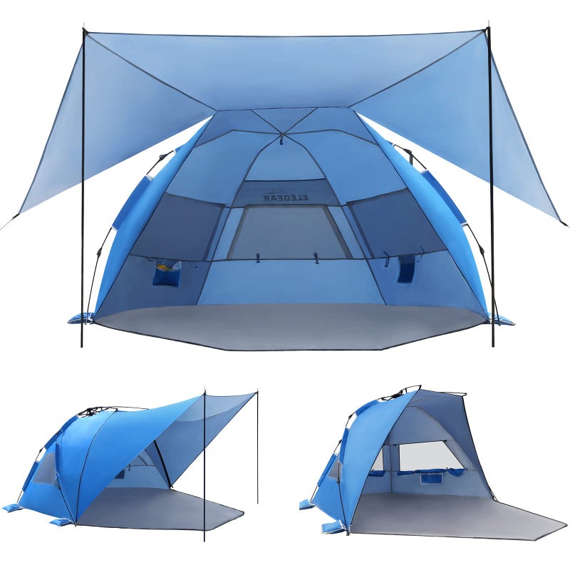 Elegear CumbreXâ„¢ Beach Tent with 360Â° Removable Canopy, 4-6 Person Pop Up Sun Shade Shelter, UPF 50+ Automated Installation Double Silver Coating Portable Lightweight Beach Cabana for Beach/Outdoor - Image 1