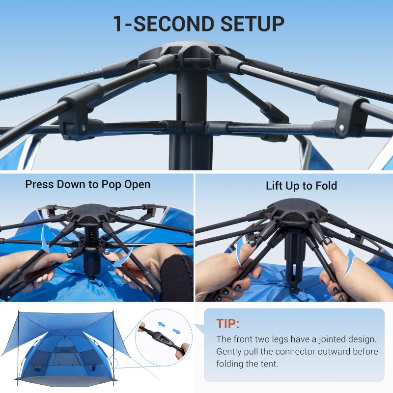 Elegear CumbreXâ„¢ Beach Tent with 360Â° Removable Canopy, 4-6 Person Pop Up Sun Shade Shelter, UPF 50+ Automated Installation Double Silver Coating Portable Lightweight Beach Cabana for Beach/Outdoor - Image 3