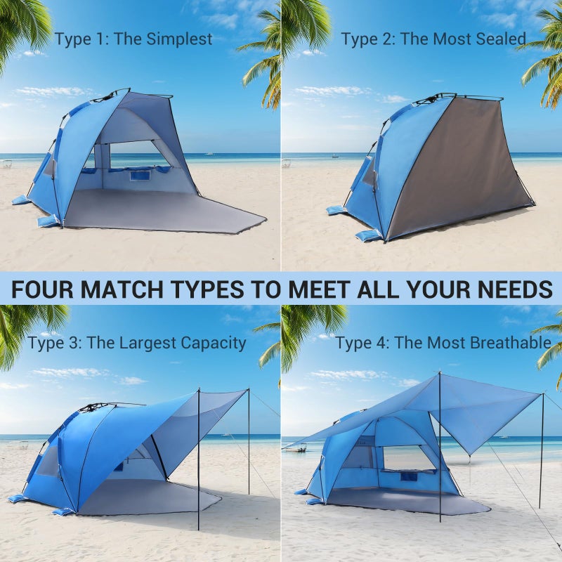Elegear CumbreXâ„¢ Beach Tent with 360Â° Removable Canopy, 4-6 Person Pop Up Sun Shade Shelter, UPF 50+ Automated Installation Double Silver Coating Portable Lightweight Beach Cabana for Beach/Outdoor - Image 4