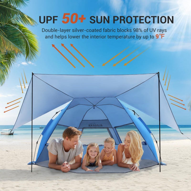 Elegear CumbreXâ„¢ Beach Tent with 360Â° Removable Canopy, 4-6 Person Pop Up Sun Shade Shelter, UPF 50+ Automated Installation Double Silver Coating Portable Lightweight Beach Cabana for Beach/Outdoor - Image 5