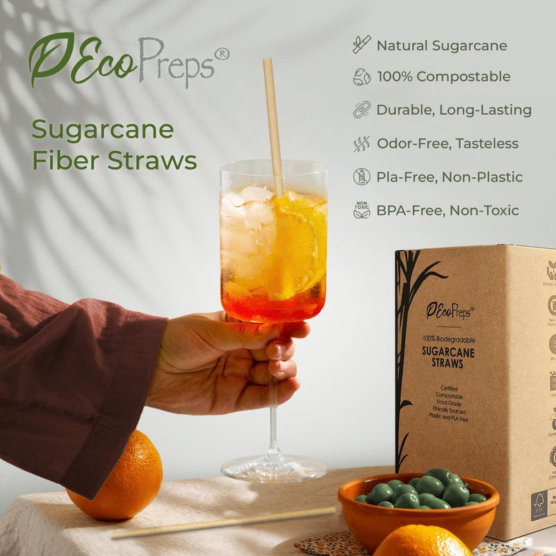EcoPreps Biodegradable Sugarcane Straws | 300 Count  100% Compostable  Plastic-Free  & Eco-Friendly Drinking Straw | 7.8'' Sugar Fiber Disposable Straws  Smoothie Straw for Home  Restaurant  Parties - Image 4