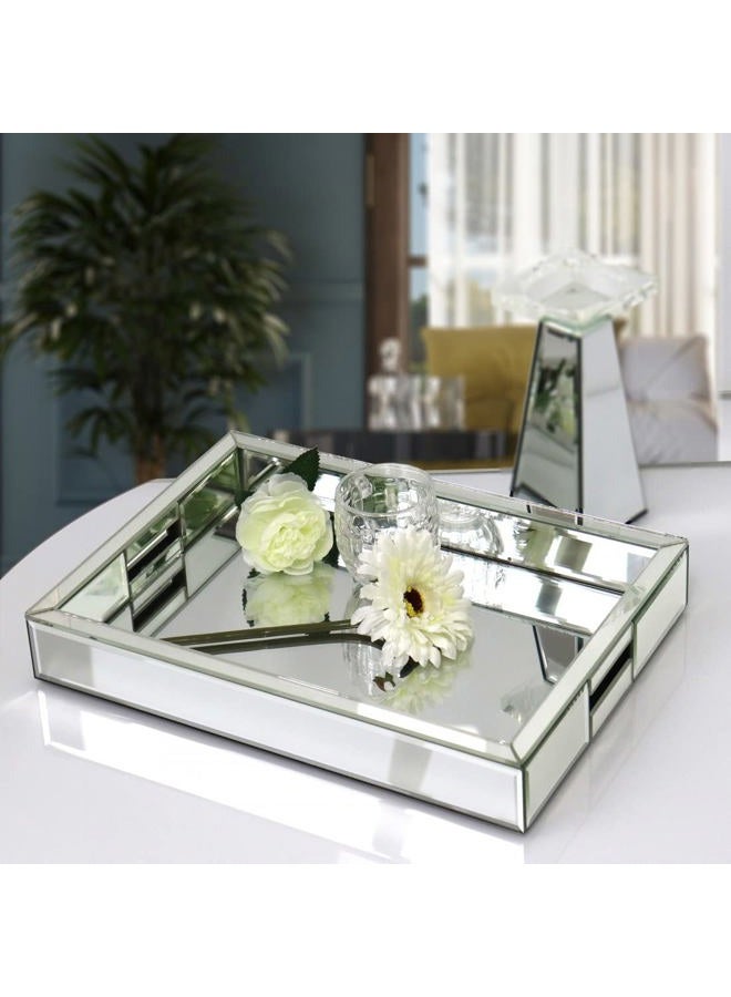 QMDECOR Rectangle Silver Mirror Decorative Tray Size 11” Length x 14” Width x 2” Height, Mirrored Vanity Organizer with Hand, Markup Perfume Jewelry Tray for Bathroom Bedroom Dresser Coffee Table qmdecor - Image 4