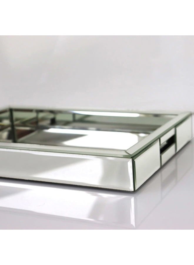 QMDECOR Rectangle Silver Mirror Decorative Tray Size 11” Length x 14” Width x 2” Height, Mirrored Vanity Organizer with Hand, Markup Perfume Jewelry Tray for Bathroom Bedroom Dresser Coffee Table qmdecor - Image 2