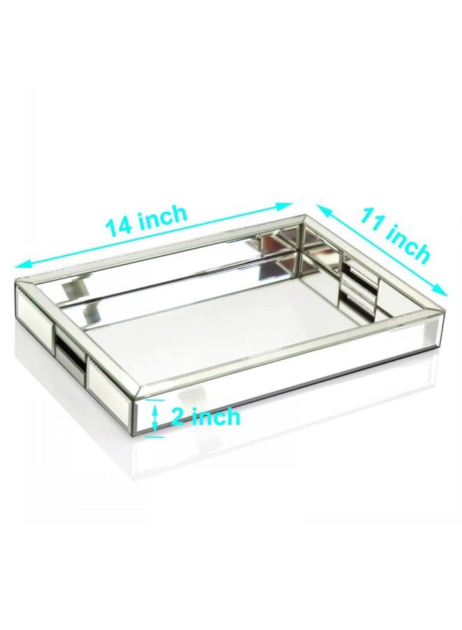 QMDECOR Rectangle Silver Mirror Decorative Tray Size 11” Length x 14” Width x 2” Height, Mirrored Vanity Organizer with Hand, Markup Perfume Jewelry Tray for Bathroom Bedroom Dresser Coffee Table qmdecor - Image 5