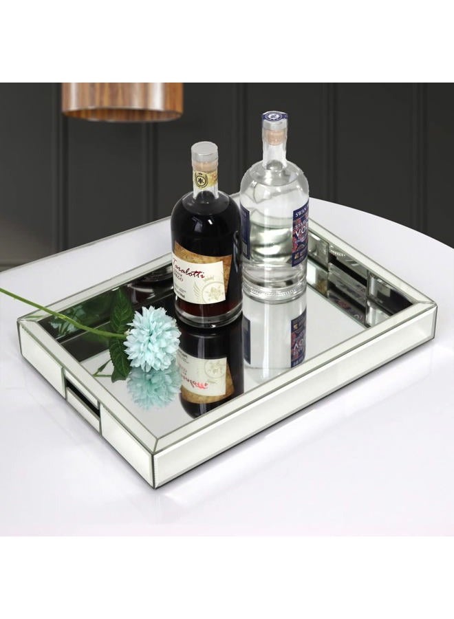 QMDECOR Rectangle Silver Mirror Decorative Tray Size 11” Length x 14” Width x 2” Height, Mirrored Vanity Organizer with Hand, Markup Perfume Jewelry Tray for Bathroom Bedroom Dresser Coffee Table qmdecor - Image 3