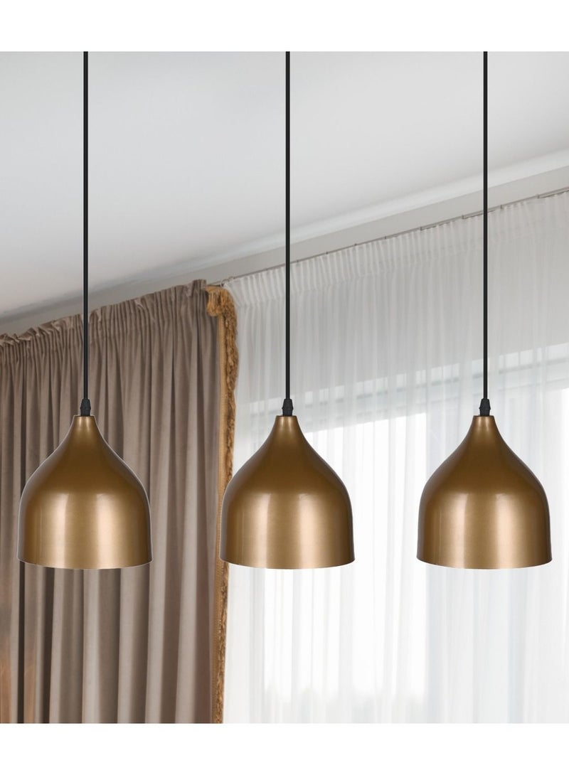 الروضة للإضاءة نجفة نعومى 3 لمبة | حديث ديكور LED E27 معلقة مصباح سقف اضاءة داخلية مصباح معلق دلاية سقف مودرن نجفة | مناسبة لأي غرفة | | اللون: دهبى | المقاس: 70x70 سم - Image 1