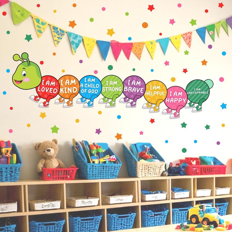 Haiddle Kids Wall Stickers Decor Colorful Inspirational Wall Decals Baby Nursery Wall Decal Peel and Stick Motivational I Am Quotes Walls Art Vinyl Decals Polka Dots Murals for Classroom Bedroom Decor - Image 1