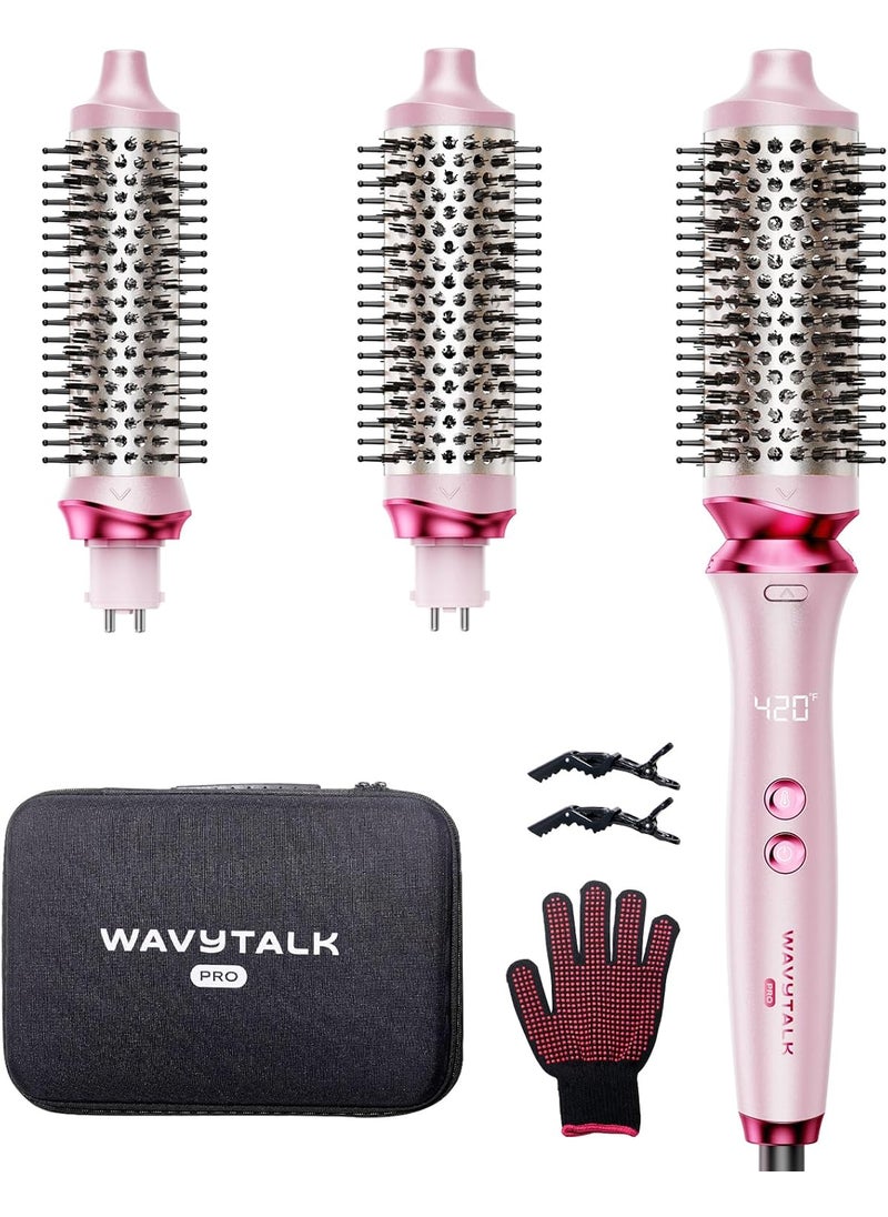 wavytalk Wavytalk Pro Thermal Brush Set Negative Ion Thermal Round Brush Dual Voltage Heated Round Brush Styler with 3 Sizes Detachable Brush for Short and Long Hair OneStep Shiny Blowout Look Pink 
