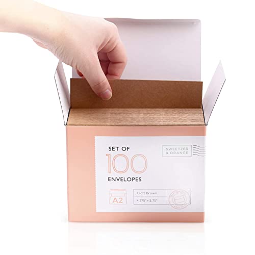 Sweetzer & Orange A2 Envelopes Brown Self Seal Paper Mailers (100 with Box). Luxury 150gsm For Greeting Card and Invitation Holders 4-3/8 x 5-3/4, Photos, Wedding, RSVP Cards Plain Mailing Inserts - Image 4