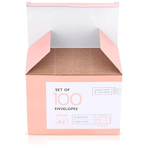 Sweetzer & Orange A2 Envelopes Brown Self Seal Paper Mailers (100 with Box). Luxury 150gsm For Greeting Card and Invitation Holders 4-3/8 x 5-3/4, Photos, Wedding, RSVP Cards Plain Mailing Inserts - Image 3