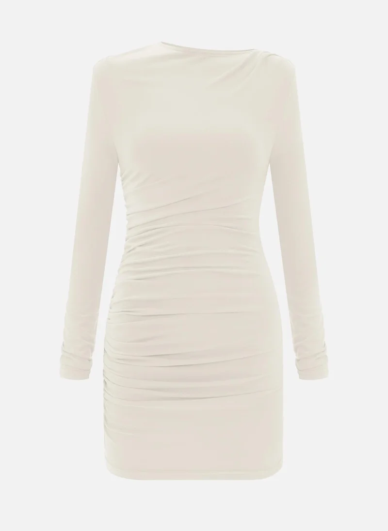 ليتشي فستان قصير من الجيرسيه بأكمام طويلة وتجمع على الجانب