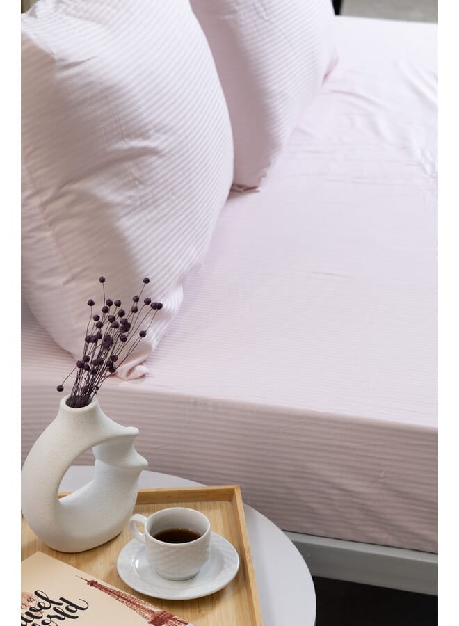 MEHALLA Fitted Sheet Set-Satin Stripe 4mm 1 Bed Sheet - 2 Pillowcases - Rose - 180 *200+35cm - 100% Egyptian Cotton - Image 1