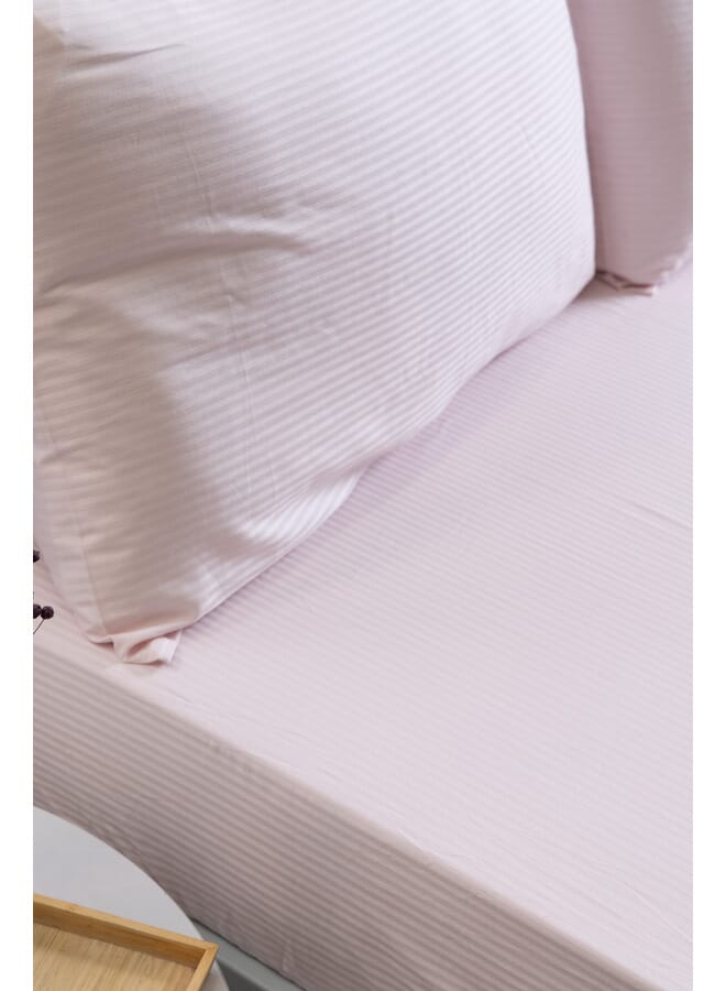 MEHALLA Fitted Sheet Set-Satin Stripe 4mm 1 Bed Sheet - 2 Pillowcases - Rose - 180 *200+35cm - 100% Egyptian Cotton - Image 2