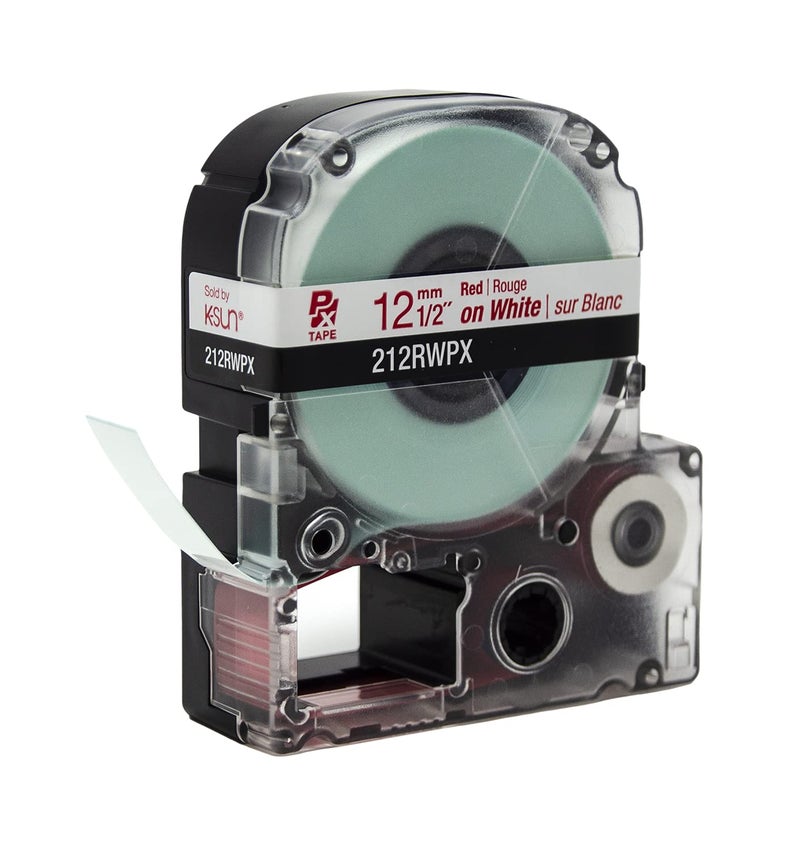 LABELWORKS Epson 212RWPX Genuine PET (Polyester) Tape Cartridge - Red on White Label Maker Tape - 1/2" (12MM) Wide, 30' - Image 4