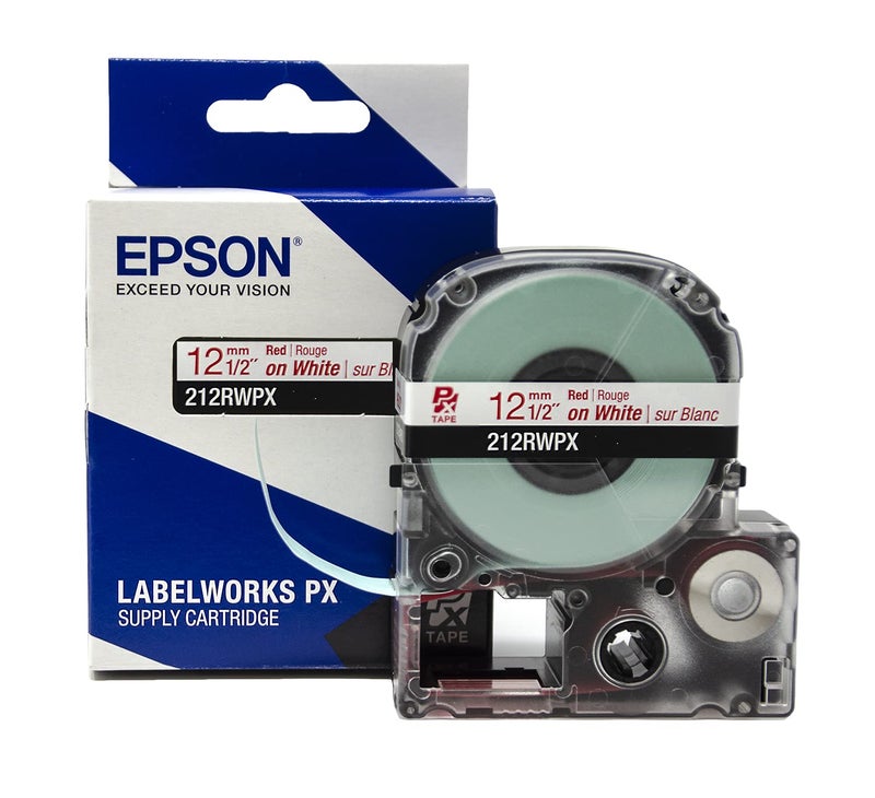 LABELWORKS Epson 212RWPX Genuine PET (Polyester) Tape Cartridge - Red on White Label Maker Tape - 1/2" (12MM) Wide, 30' - Image 1
