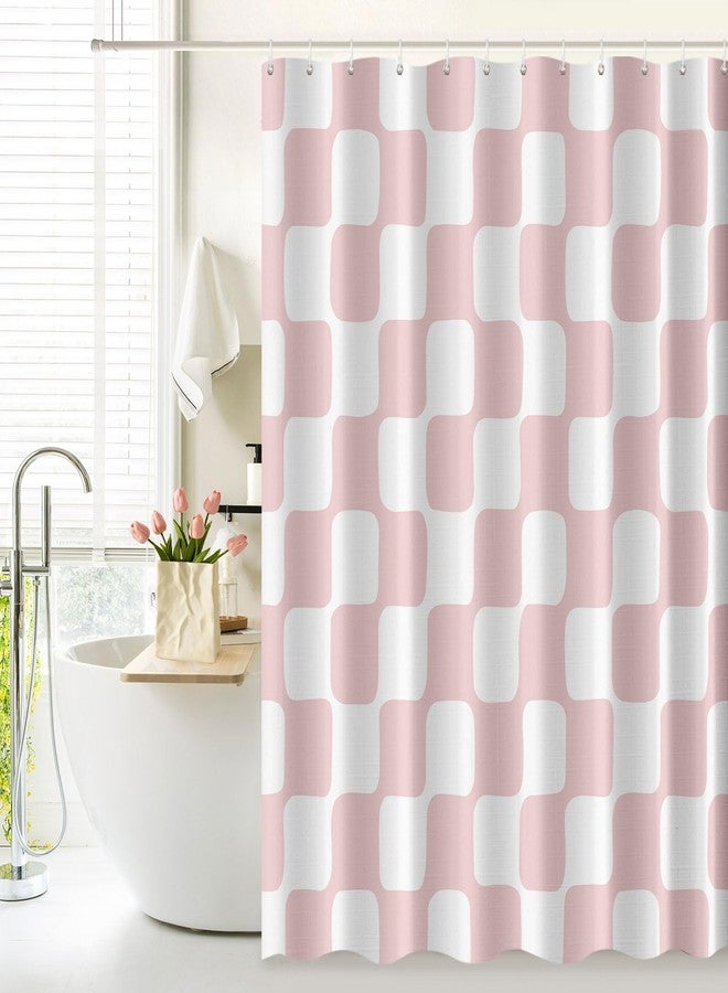 Tititex Retro Checkerboard Grid Pattern 140gsm Faux Linen Fabric Shower Curtain, White Blush Pink Classical Groovy Wavy Checkered Shower Curtain Sets Decoration 72x72 Inch with Hooks - Image 2