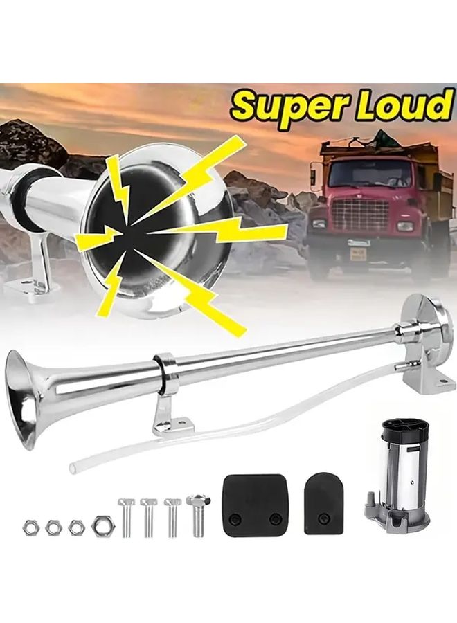 كمبرسور الفضة بوق أنبوب طويل 12 فولت للشاحنات وسيارات الدفع الرباعي والقوارب تصميم متين مع توصيل مباشر - Image 1