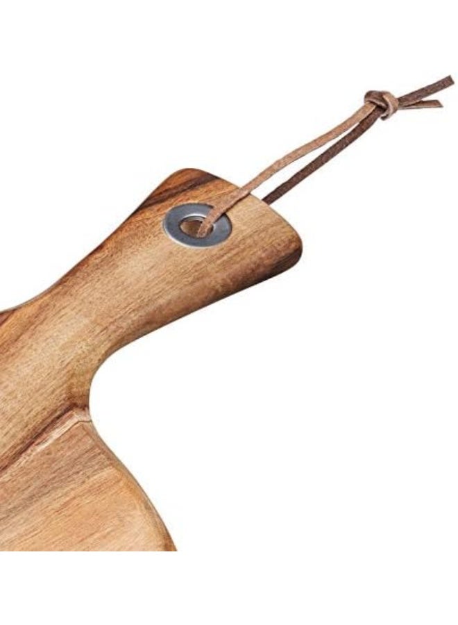 natural elements Acacia Wood Round Serving Paddle, 41X33Cm, Faux Leather Tied Tag - Image 3