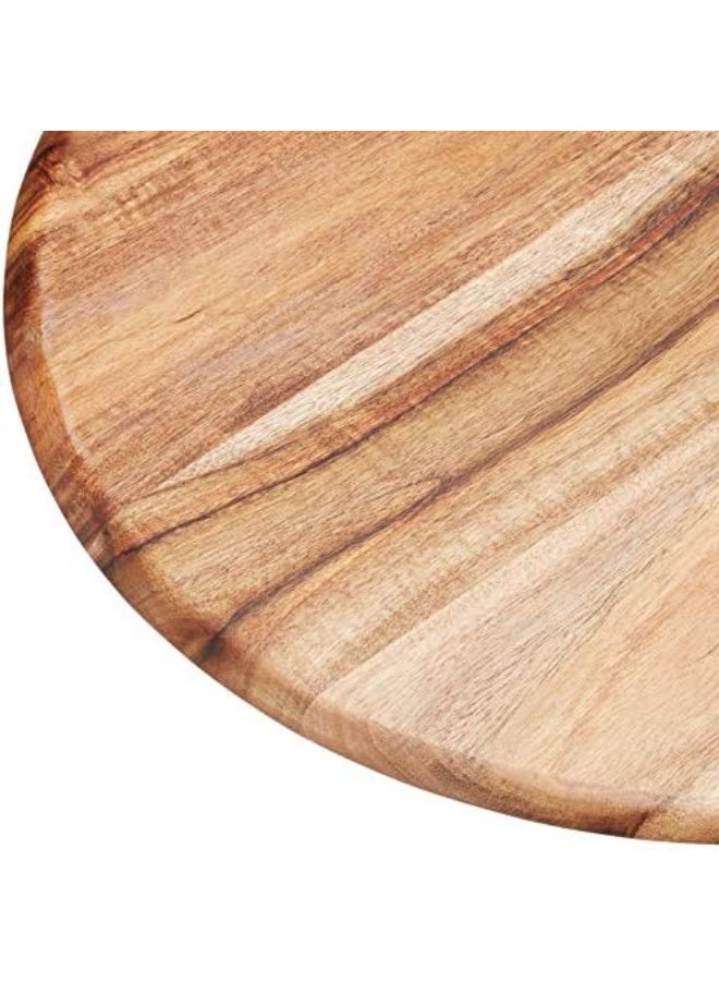 natural elements Acacia Wood Round Serving Paddle, 41X33Cm, Faux Leather Tied Tag - Image 4