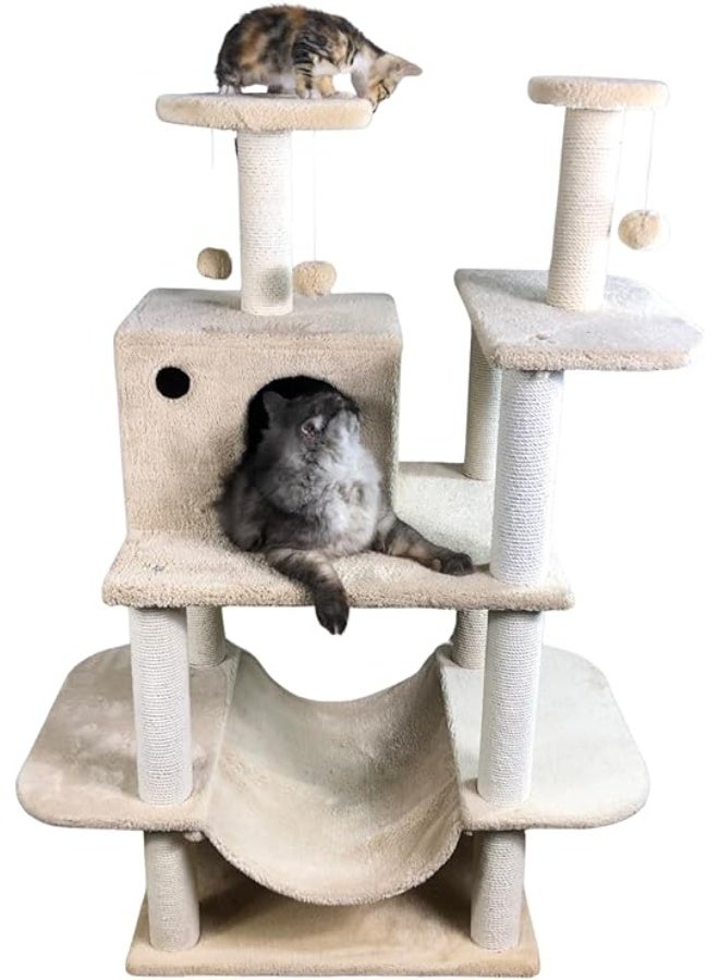 Pets House & Care CATY Cat Scratching Post with Sisal Rope & Hanging Ball – Tall Kitty Activity Center for Adult Cats with Carpeted Base, Durable & Easy to Assemble - Image 1