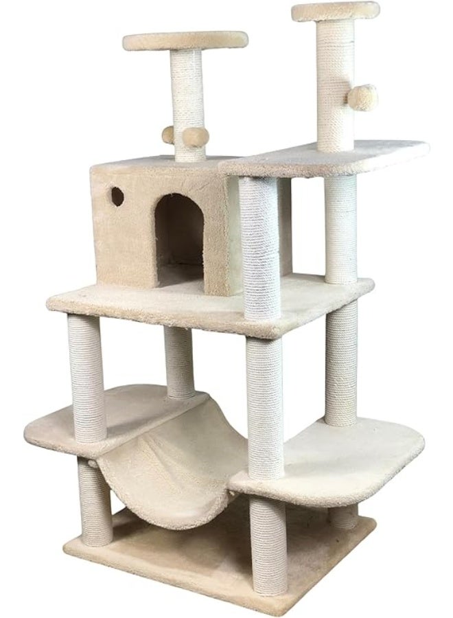 Pets House & Care CATY Cat Scratching Post with Sisal Rope & Hanging Ball – Tall Kitty Activity Center for Adult Cats with Carpeted Base, Durable & Easy to Assemble - Image 2