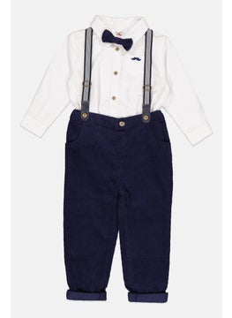 Little Gent Toddlers Boy 4 Piece Solid Bodysuit And Trousers With Bowtie And Braces Set, White/Navy  - Image 3