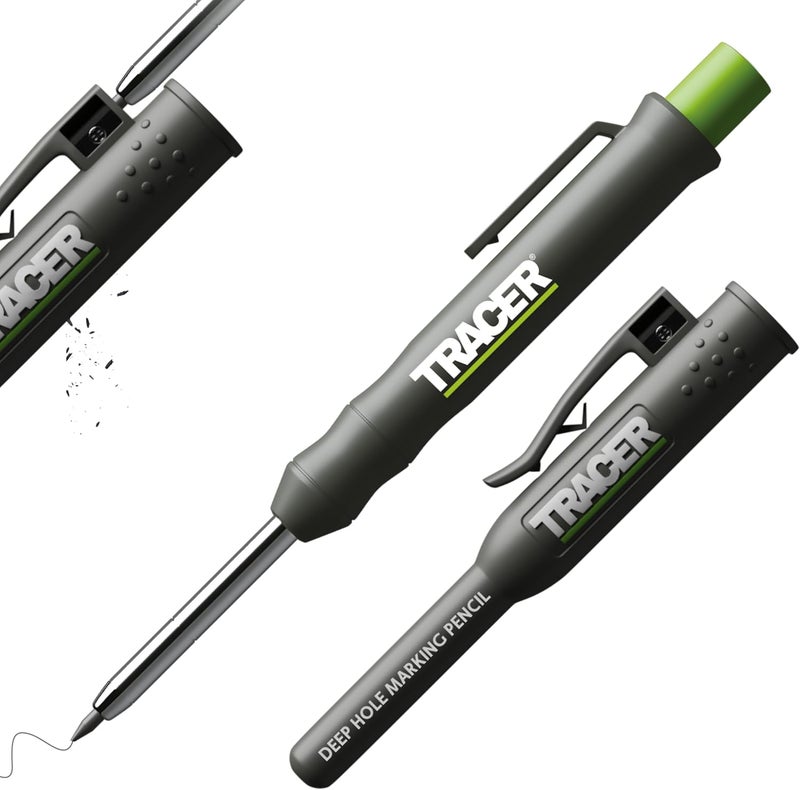 Tracer Deep Hole Construction Pencil Site Holster. Extendable 2B Carpenter Pencil with Inbuilt Carpenter Pencil Sharpener - Image 1