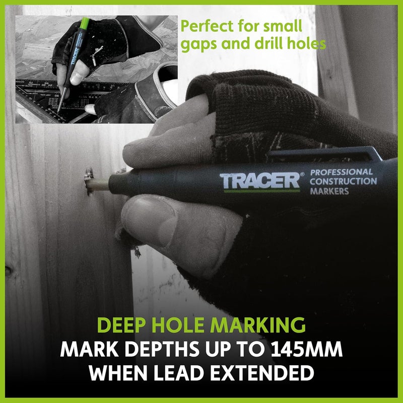 Tracer Deep Hole Construction Pencil Site Holster. Extendable 2B Carpenter Pencil with Inbuilt Carpenter Pencil Sharpener - Image 3
