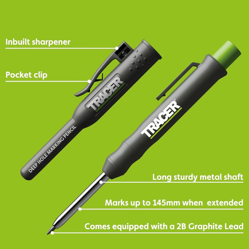 Tracer Deep Hole Construction Pencil Site Holster. Extendable 2B Carpenter Pencil with Inbuilt Carpenter Pencil Sharpener - Image 2