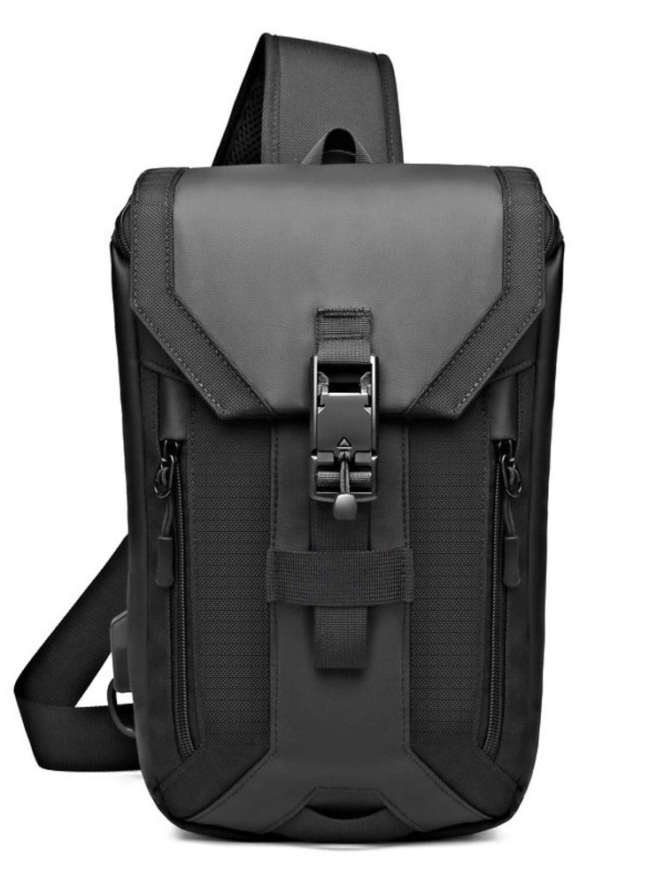 Ozuko Outdoor Multifunctional Sling Bag ,Backpack ,Shoulder ,Chest ,Daypack and Crossbody with External USB Charging Port Fabric Oxford Water Resistant 34*10*20 CM - Black - Image 1