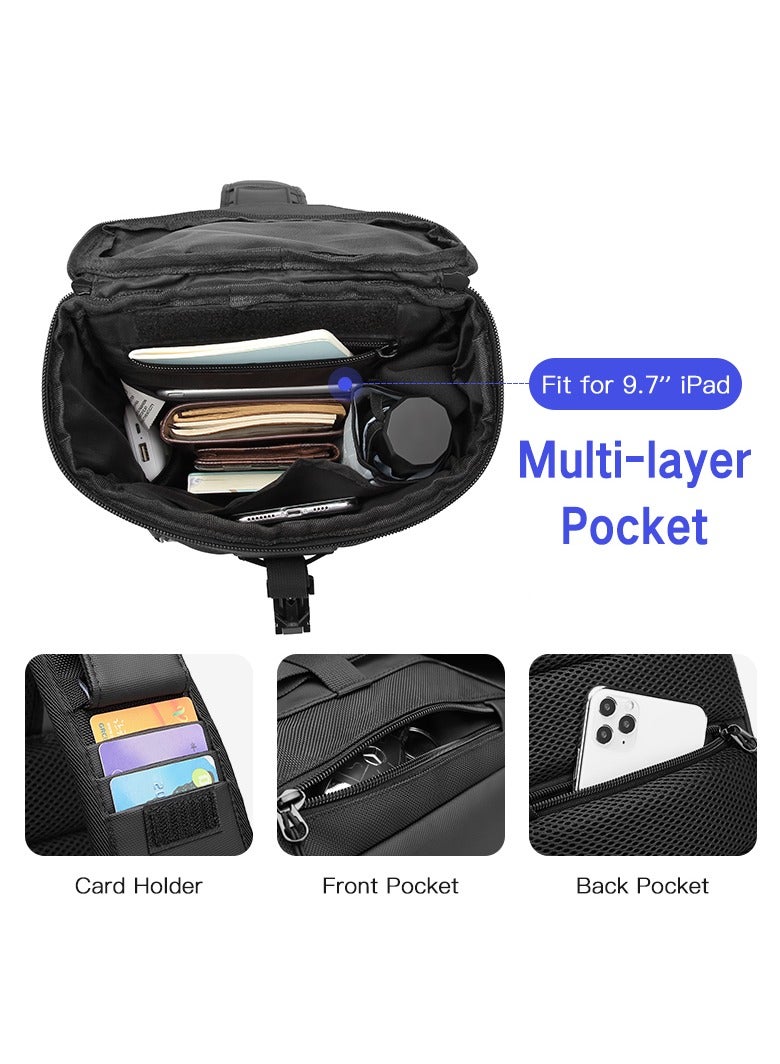 Ozuko Outdoor Multifunctional Sling Bag ,Backpack ,Shoulder ,Chest ,Daypack and Crossbody with External USB Charging Port Fabric Oxford Water Resistant 34*10*20 CM - Black - Image 3