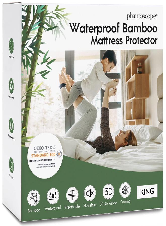 Phantoscope 100% Waterproof Mattress Protector, King, Mattress Cover 3D Air Soft Fabric, Mattress Pad Cover with 18'' Deep Pocket, Noiseless Washable, King Size