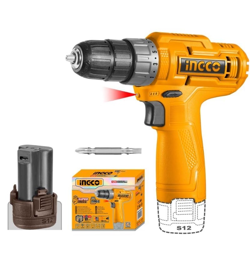 INGCO 12V Cordless Drill Cordless Drilling Machine With 15 Battery And Drill Bit 20Nm0810Mm151 Torque Multicolor - Image 2