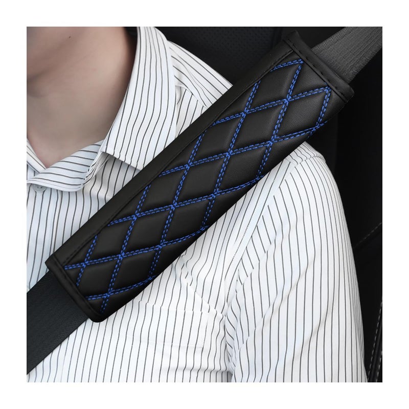 Bittwee Car Seat Belt Pads 2PCS Leather Seatbelt Covers Protect Your Neck and Shoulder More Comfortable Driving Harness Pad for All Cars and Backpack Strap Car Interior Accessories BlackBlue - Image 3