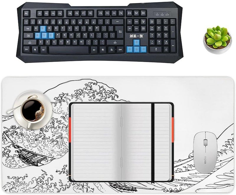 Keebik Gaming Mouse Pad, Great Wave Outline Black and White Mouse Pad 11.8x23.6 Inch Large Extended Computer Mouse Mat Keyboard Full Desk Mousepad for Gaming, Office, Home - Image 4