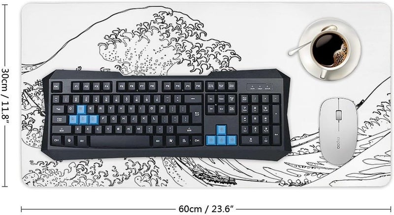 Keebik Gaming Mouse Pad, Great Wave Outline Black and White Mouse Pad 11.8x23.6 Inch Large Extended Computer Mouse Mat Keyboard Full Desk Mousepad for Gaming, Office, Home - Image 2