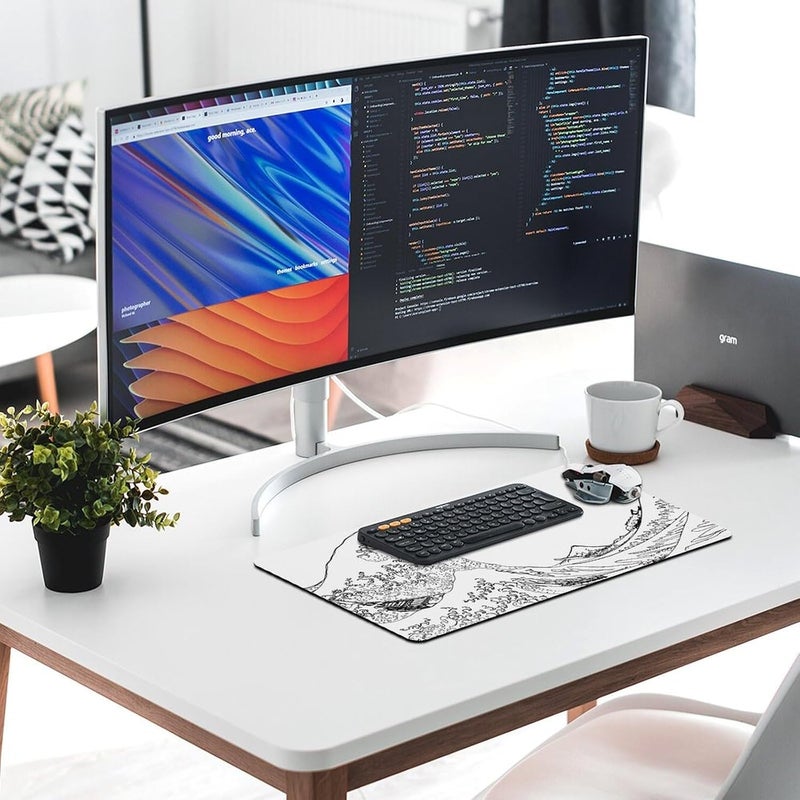 Keebik Gaming Mouse Pad, Great Wave Outline Black and White Mouse Pad 11.8x23.6 Inch Large Extended Computer Mouse Mat Keyboard Full Desk Mousepad for Gaming, Office, Home - Image 5