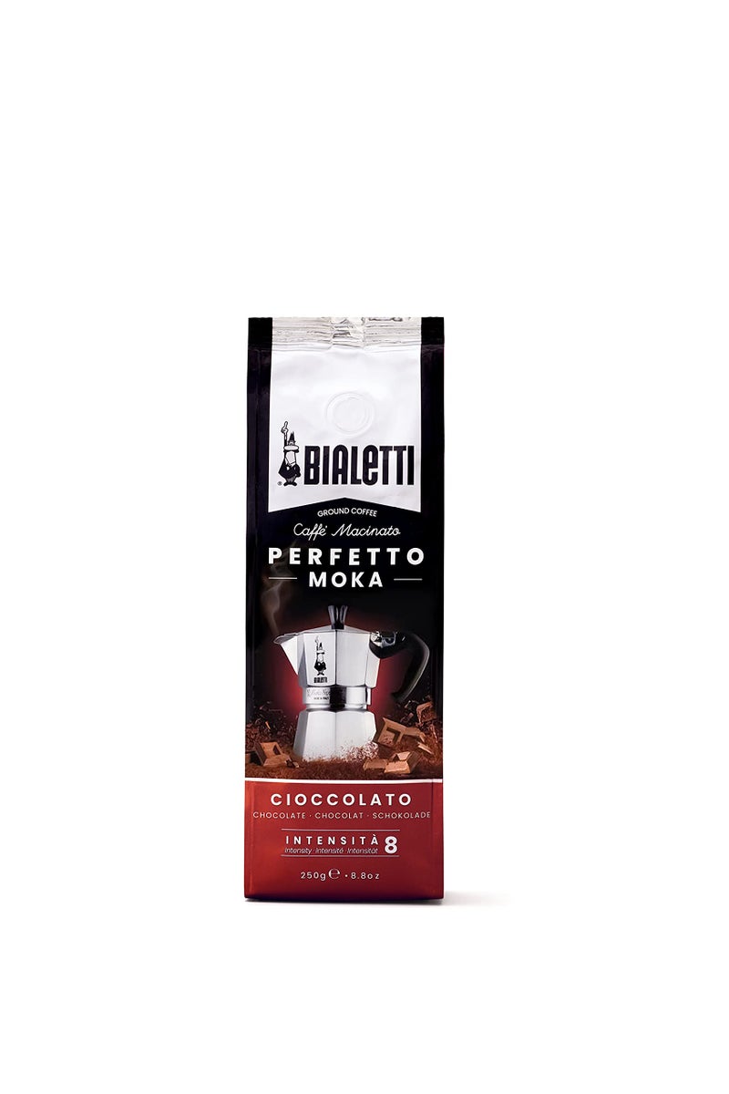 Bialetti  Perfetto Moka Cioccolato Medium Roasting Ground Coffee Chocolate Aroma 88 Oz  250g Bag with FlavourSaving Valve