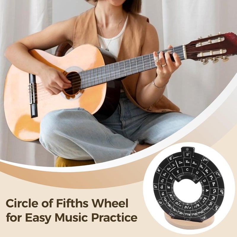 Music Theory Metal Melody Wheel with Guitar Chord Chart and Circle of Fifths, Wooden Stand Included - Image 3