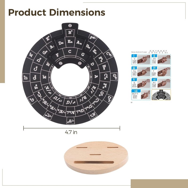 Music Theory Metal Melody Wheel with Guitar Chord Chart and Circle of Fifths, Wooden Stand Included - Image 4