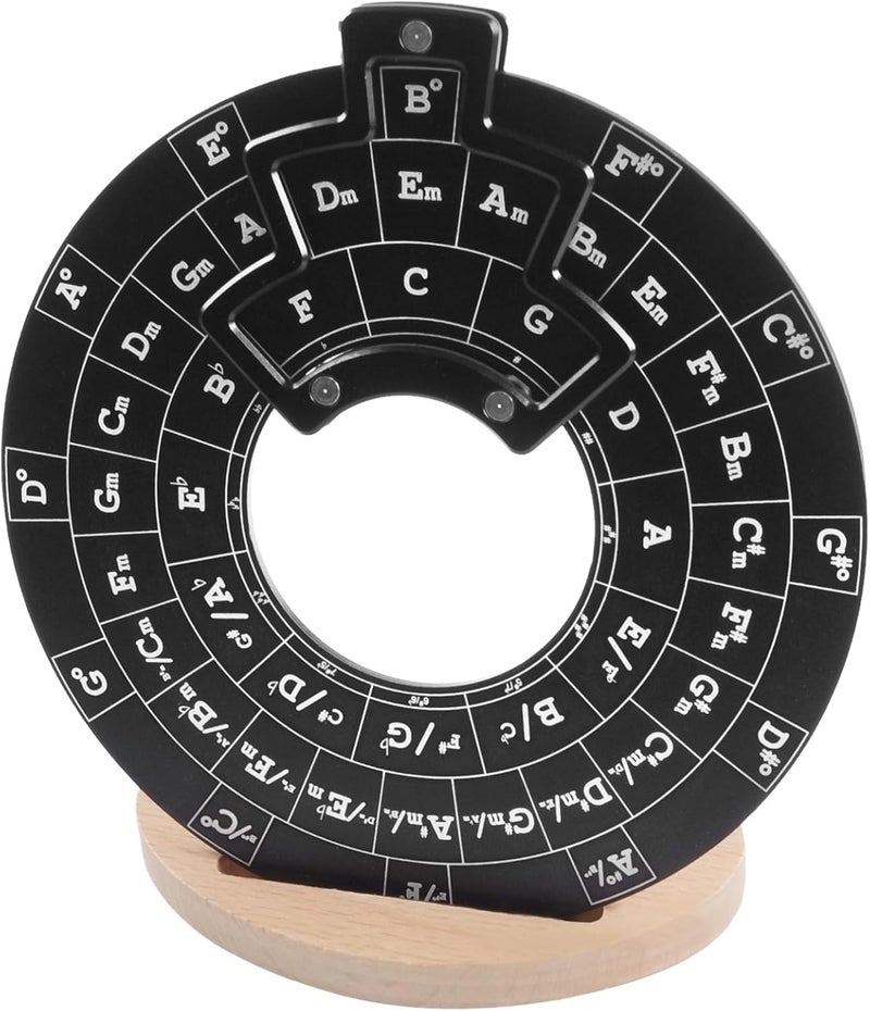 Music Theory Metal Melody Wheel with Guitar Chord Chart and Circle of Fifths, Wooden Stand Included - Image 1