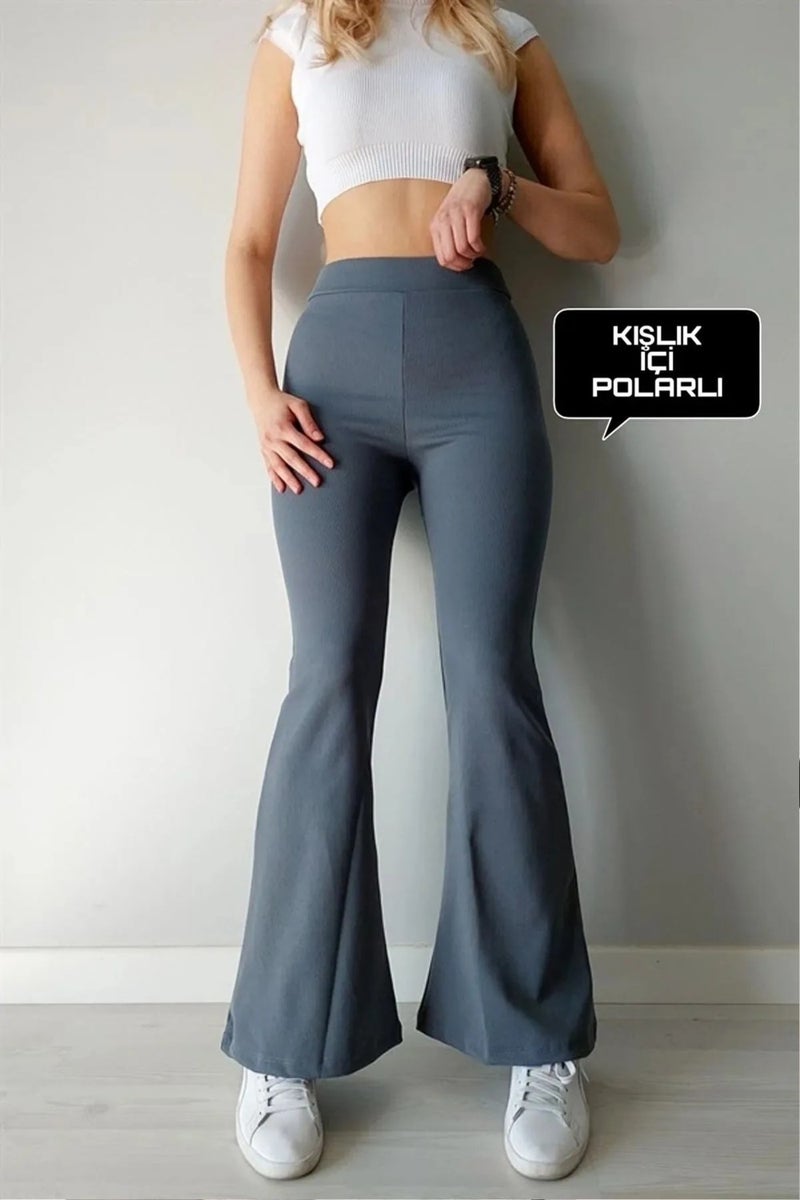 Swana High Waist Slimming Fleece Lined Winter Ribbed Spanish Leggings Trousers - Image 1