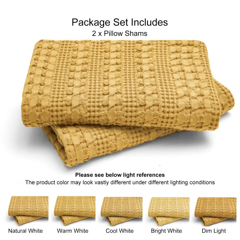 بي أتش إف PHF 100 ٪ وسادات وافل القطن كينغ الحجم 2 حزمة ناعمة تنفس البشرة الصديقة للبشرة وامزجة الزخرفة وافل وسادة وسادة تغطي 20 "× 36" "لا ملء الزنجبيل الأصفر - Image 5