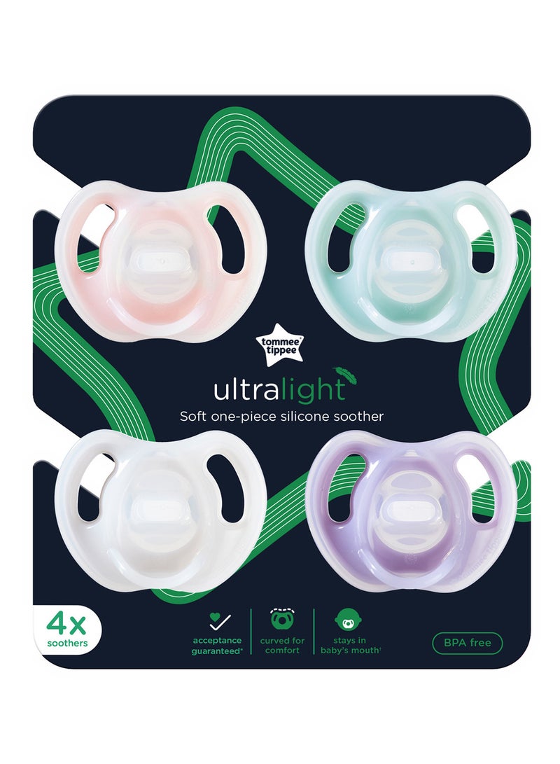 tommee tippee Pack Of 4 Symmetrical Orthodontic Ultra-Light Silicone Soother Dummies, 0 - 6 Months, Girl - Image 2
