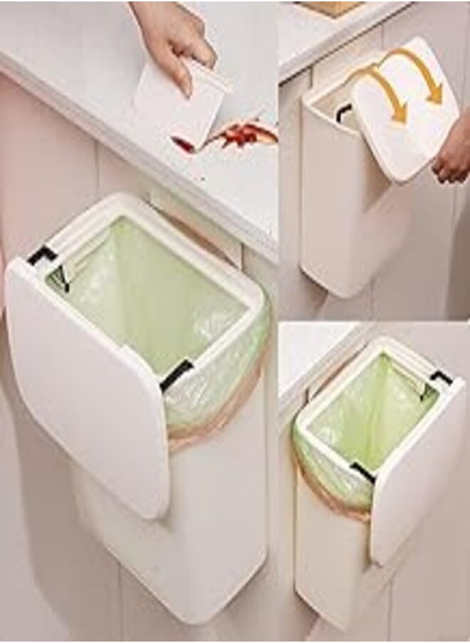 Cq acrylic Hanging Kitchen Trash Can,2.4 Gallon Waste Bin with Lid for Kitchen,Small Plastic Compost Bin for Counter Top or Under Sink,Mountable Garbage Can for Bedroom,Bathroom, Cabinet,Car and Office,White 