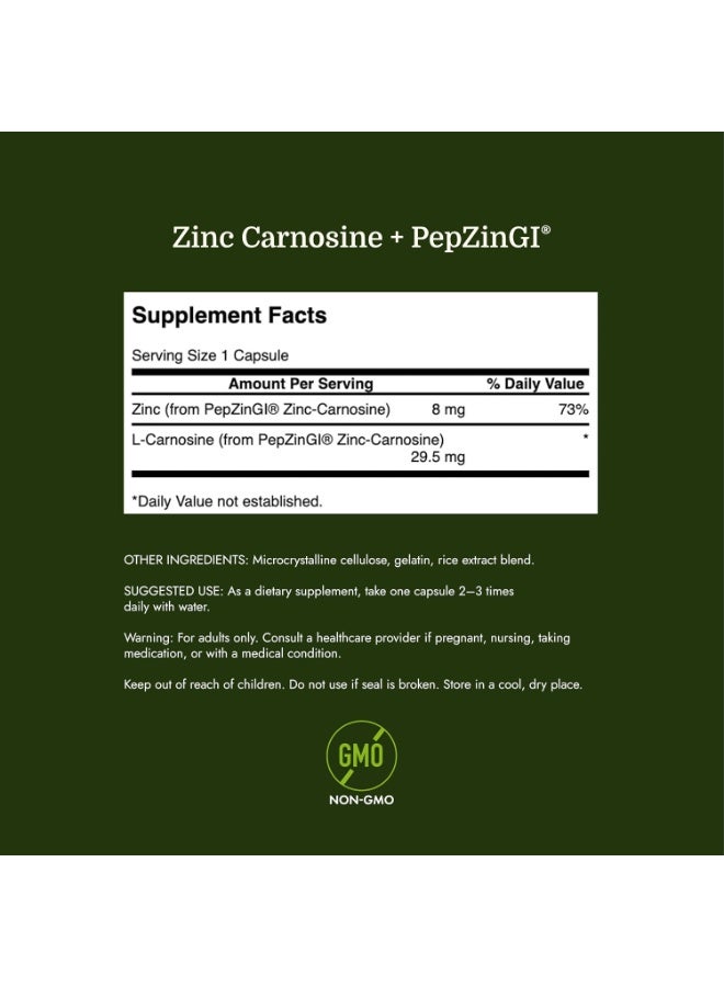 SWANSON Zinc Carnosine (PepZinGI) Gastric Health Supplement, 60 Capsules - Image 2