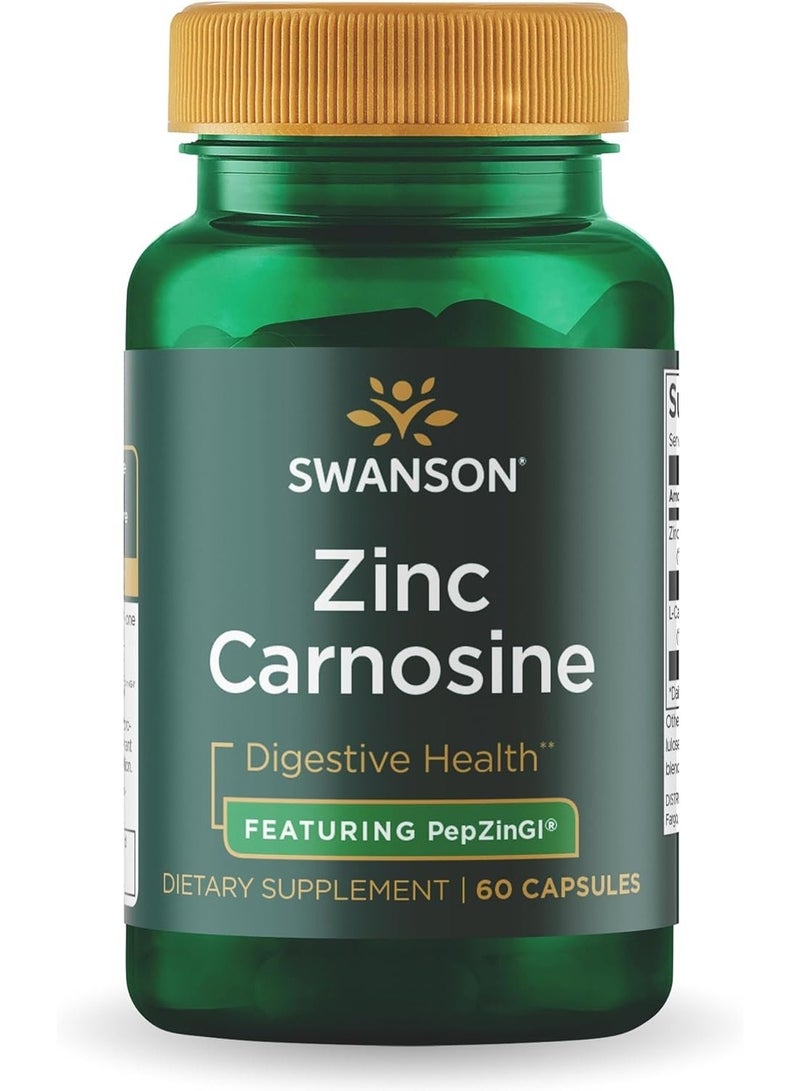 SWANSON Zinc Carnosine (PepZinGI) Gastric Health Supplement, 60 Capsules - Image 1