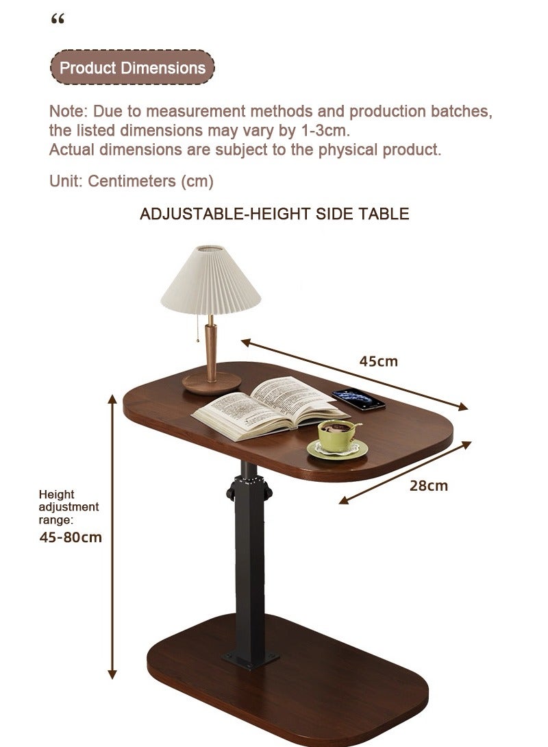 Side table for sofa and bed, C-shaped coffee table, adjustable height from 45-80cm, 360-degree rotating tabletop, easy to move, suitable for any space such as living room, bedroom, study, etc. - Image 3