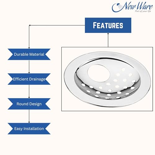NEW WARE (Pack of 2) Round 4 Inch Stainless Steel Bathroom Jali/Trap with Hole | Chrome Finish Water Drain Grating | Rust-Resistant Floor Drain Cover - Image 4
