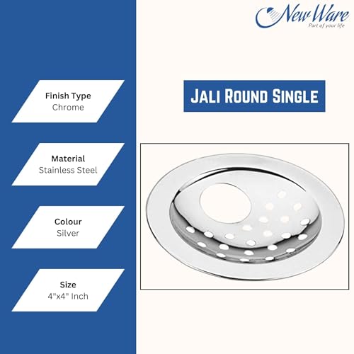 NEW WARE (Pack of 2) Round 4 Inch Stainless Steel Bathroom Jali/Trap with Hole | Chrome Finish Water Drain Grating | Rust-Resistant Floor Drain Cover - Image 5